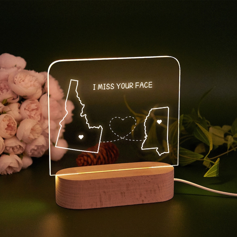 Custom Two Map Night Light,Always Under The Same Sky,Long Distance Relationship Lamp,Going Away Gift,Couple Gift,Miss You Gift,Friend Gift image 8