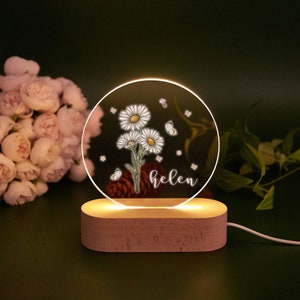 Personalized Birth Flower Night Light,Name Led Night Lamp,Birthday Gifts for Baby Girl,Baby Shower Gifts,New Born Baby Gifts,Baby Room Decor image 5