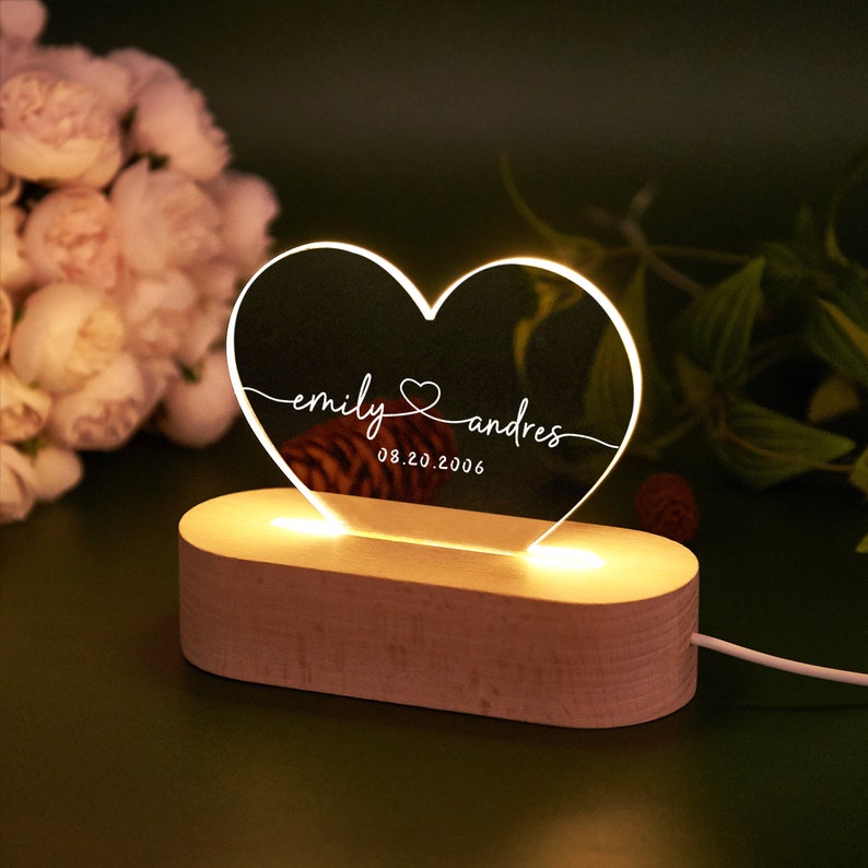 LED Heart Couple Name Light,Shaped Name Light,Custom Wedding Night Light,Anniversary Gift,Bedroom Lamp,Home Decor,Christmas Gift for Couples Style1