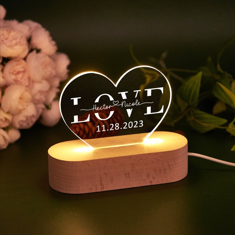 LED Heart Couple Name Light,Shaped Name Light,Custom Wedding Night Light,Anniversary Gift,Bedroom Lamp,Home Decor,Christmas Gift for Couples Style2