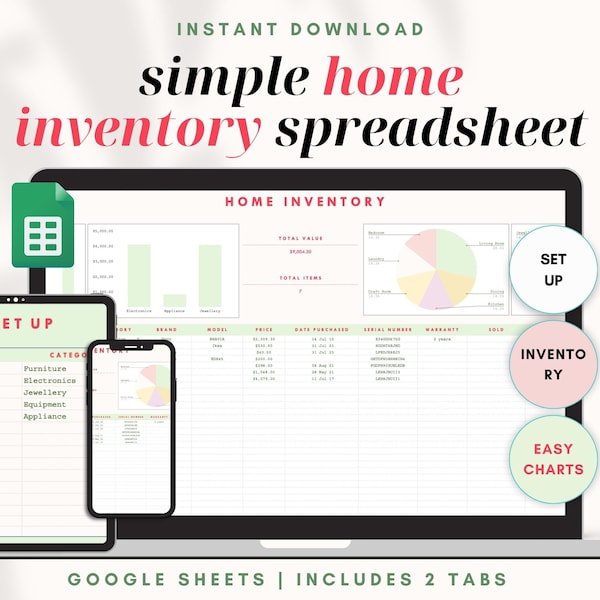 Home Tracker inventory Insurance Simple Google Spreadsheet Serial Numbers Personal Property Valuables Tracking Assets Tracker Spreadsheet