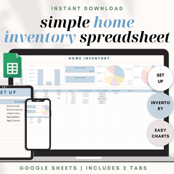 Home Inventory Tracker Insurance Simple Google Spreadsheet Serial Numbers Personal Property Valuables Tracking Assets Tracker Spreadsheet