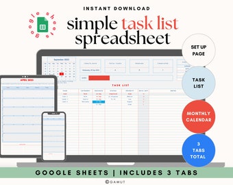 Simple Task List Tracker Planner Digital Simple Google Sheets Spreadsheet Template Productivity Planner Google Template Digital To Do List