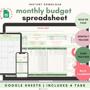 Monthly Budget Template Simple And Easy Google Sheets Personal Budget Planner Paycheck Expense Tracker Monthly Bills Subscription Tracker