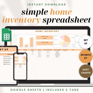 Simple Home Inventory Tracker Insurance Google Spreadsheet Serial Numbers Personal Property Valuables Assets Moving Tracker Spreadsheet
