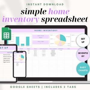 Home Inventory Tracker Insurance Simple Google Spreadsheet Serial Numbers Personal Property Valuables Assets Tracker Moving Spreadsheet