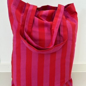 Baumwolltasche, Shopper, gestreift, rot/pink