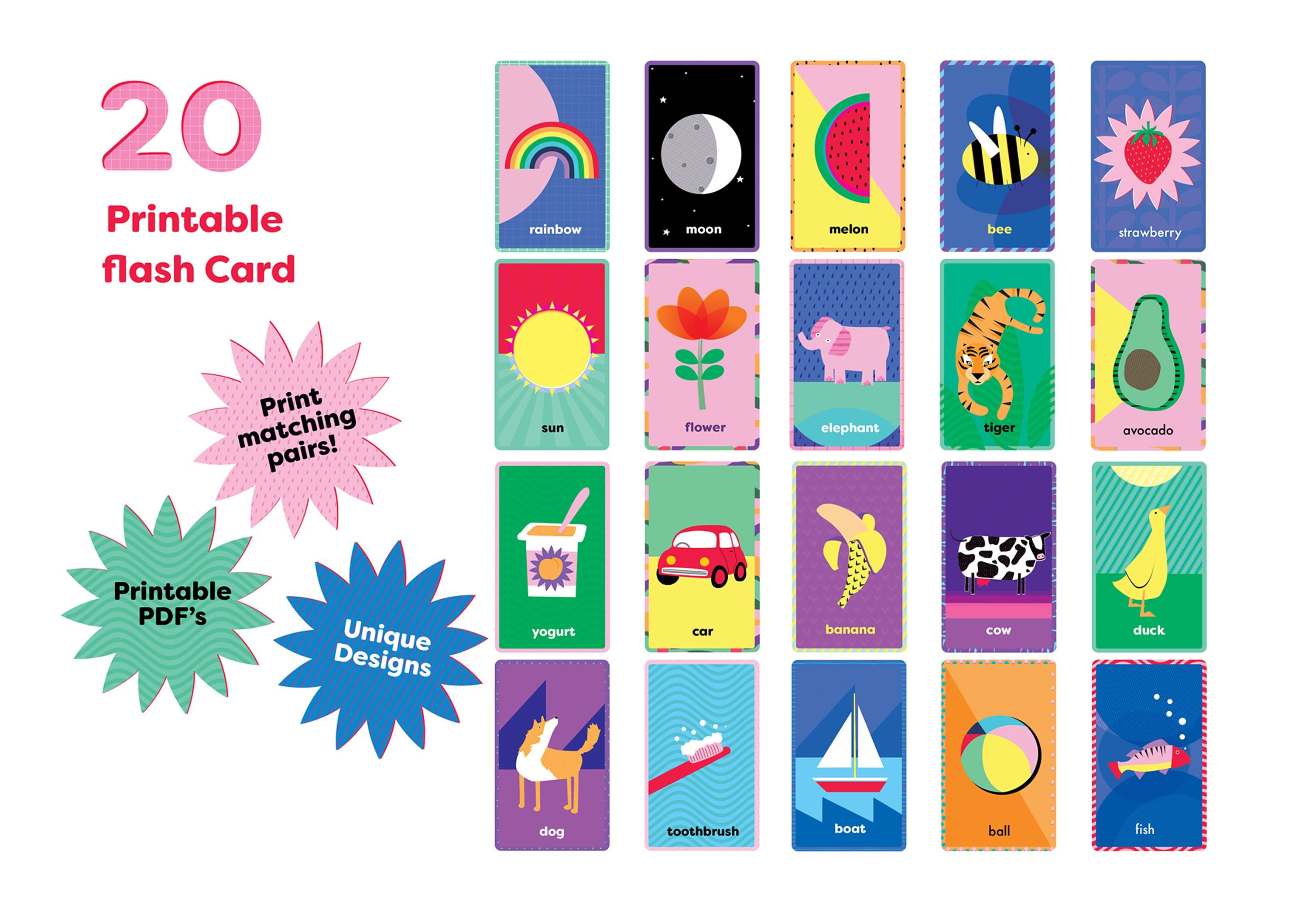 Printable Flashcards 20 Montessori Flashcards Baby Cards Etsy