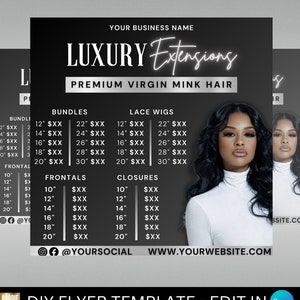 Hair Price list Flyer, Price list flyer, Hair Bundle price list, Bundle Deals, Hair Extensions, Wig Flyer, DIY  Pricelist Template Hair sale