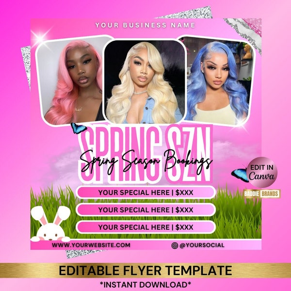 Spring Booking Flyer, Spring Season, Spring Sale Flyer, Spring Hair Flyer, Spring Lash Flyer, Spring Nails Flyer, Spring Braids, Spring Locs