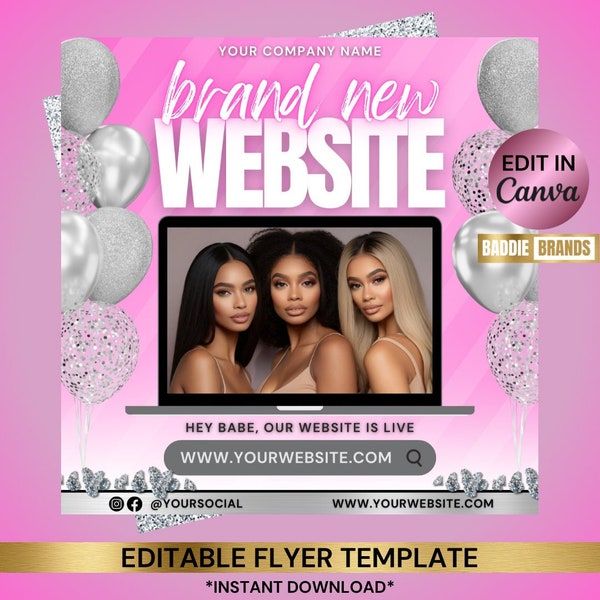 Neue Website Flyer Vorlage, Website kommt bald, Neue Website Lancierung Flyer, Eröffnungsflyer, Hair Lash Nail Acuity Boutique Beauty Flyer