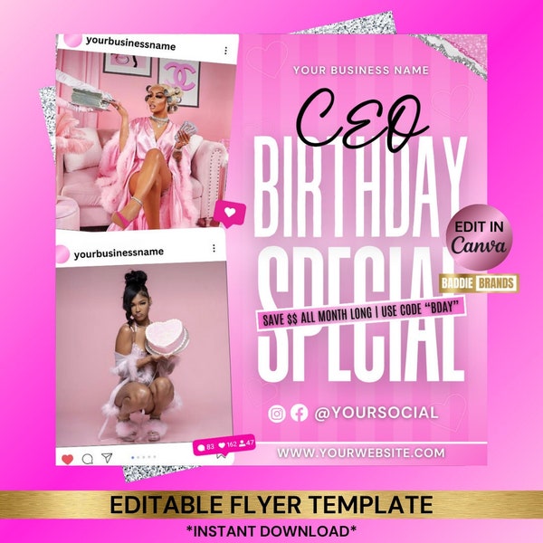 CEO Birthday Flyer, CEO Birthday Special, Discount Flyer, Girl Boss Flyer, Birthday Girl Party Invites Flyer, Boss Lady Birthday Party Flyer