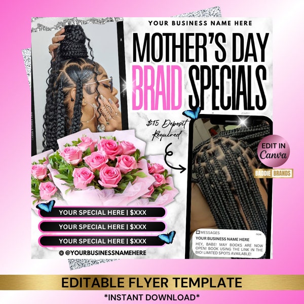 Mother's Day Booking Flyer, May Braids Flyer, Mother's Day Braids Special, Braid flyer, Braid Booking Flyer, May Booking Flyer, Hair Booking