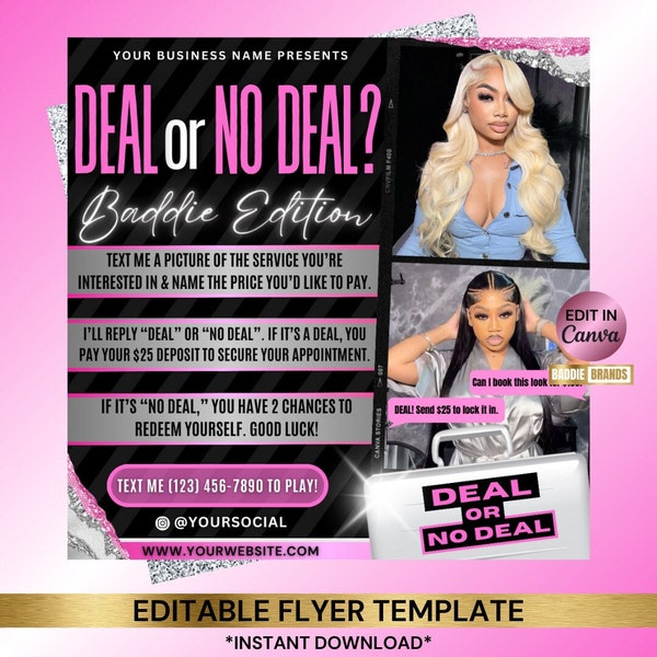 Deal or no deal flyer, Hair Booking Flyer, Deal or no Deal Hair, Deal or no Deal Lash, Deal or no Deal Nail, Wig install flyer, Braids, Locs