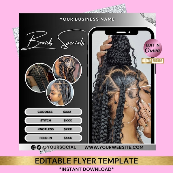 Braid Booking Flyer, Braid Specials Flyer, Braiding salon Flyer, Book Now Flyer, Braider flyer, Braid Flyer, Braiding salon, Braid Specials