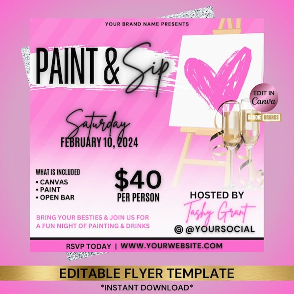 Sip and Paint Flyer, Paint and Sip Flyer, Sip and Paint Party Flyer, Sip And Shop Flyer, DIY Flyer Design Template, Business Flyer Design