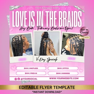Braid Booking Flyer, Braids Flyer, Braiding Salon flyer, Book Now Flyer, February braid, Braid Flyer, Hair Flyer, Lash Flyer, Booking Flyer