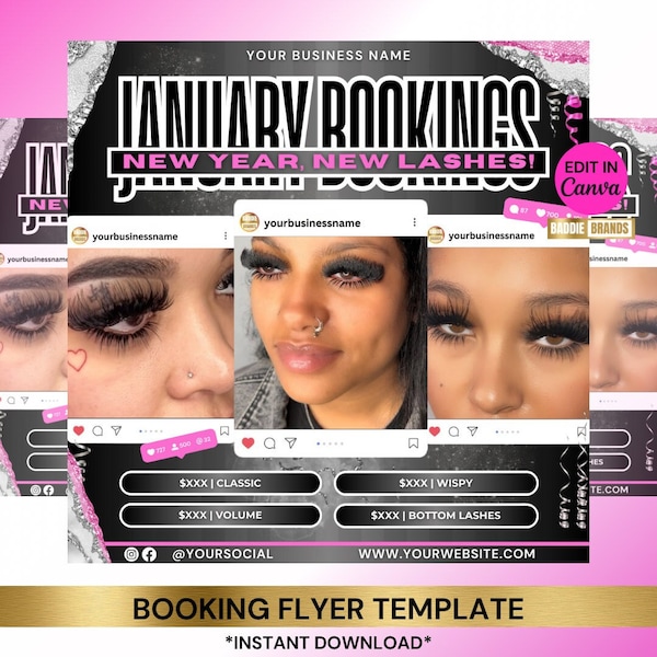 January Lash Booking Flyers, January Lash Flyer, Book Now Flyer, New Year Lash Booking Flyer, Lash Flyer, January Calendar Flyer, Lash sale