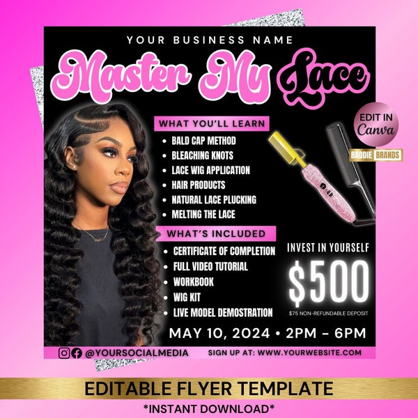 Lace Masterclass | 1 On 1 Lace Wig Melting Course Hairstylist Flyer Hair Frontal Closure Wig Install Class| Editable Lace Course, Hair Flyer