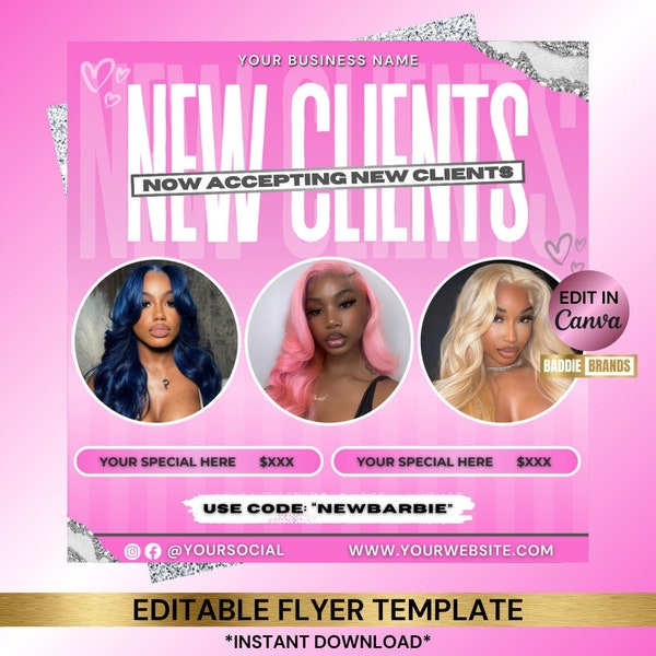 New Client Flyer, Hair Booking Flyer, Book Now Flyer, Hair Flyer, Lash Flyer, Nail Flyer, Wig Install Flyer, Braid Flyer, Loc Flyer Booking