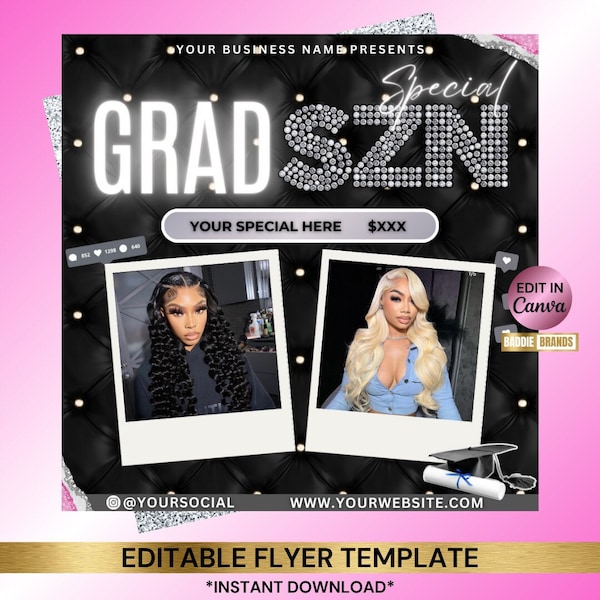 Graduation Booking Flyer, Graduation Special Flyer, Graduation Deals, Grad Books Open, Hair Nail Lash Makeup Wig Braid Flyer, Book Now Flyer