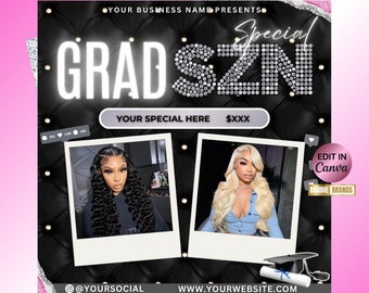 Graduation Booking Flyer, Graduation Special Flyer, Graduation Deals, Grad Books Open, Hair Nail Lash Makeup Wig Braid Flyer, Book Now Flyer