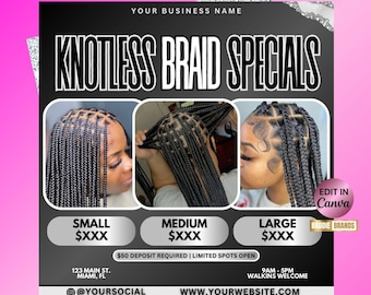 Knotless Braids Flyer, Braids Flyer, Braid Specials Flyer, Braider Flyer, Braid Salon Flyer, Hair Braiding salon Flyer, Braid booking flyer