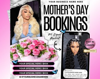 Mother's Day Booking Flyer, May Booking Flyer, Mother's Day Special, May Appointment, Mother's Day Hair Braids Makeup Nail Lash Wigs Install