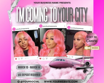 Traveling Makeup Artist Flyer, Traveling Hair Stylist, Traveling Lash Tech, Traveling Business Flyer, Beauty Travel Flyer, MakeupArtist Tour