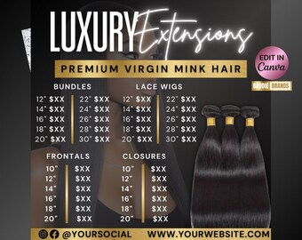 Hair Price List Flyer, Hair Bundles Price list Flyer, Hair Extension Template (Digital Download)