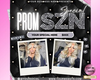 Prom-Flyer, Prom-Buchungsflyer, Prom-Friseur, Nägel, Wimpern, Make-up, MUA-Flyer, Zöpfe, Prom-Spezialflyer, Prom-Make-up-Flyer, Jetzt buchen-Flyer