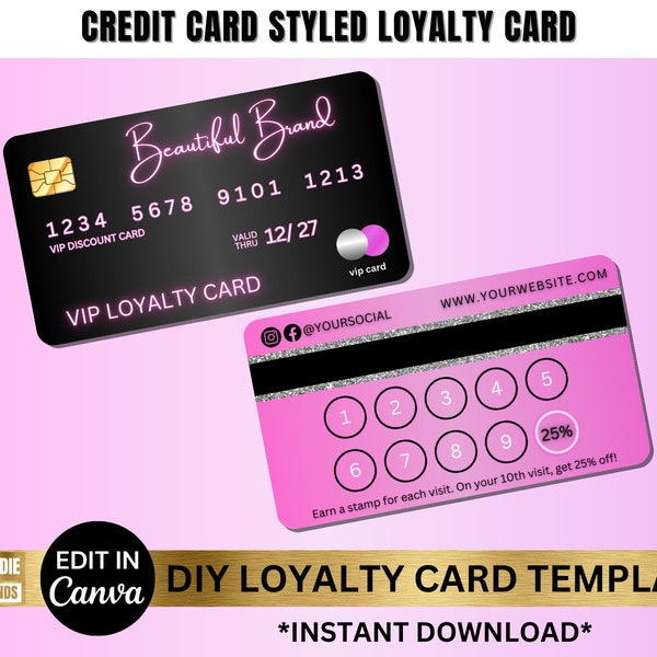 Loyalty Business Card, Customer Reward Card, Small Business Discount Card, Premade Client Loyalty Card, Credit Card Styled Business Card DIY
