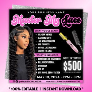 Wig Masterclass Flyer: Lace Wig Course, Hair Class (Digital Download)