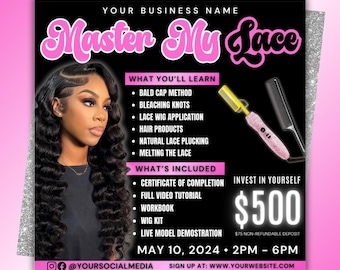 Wig Masterclass Flyer: Lace Wig Course, Hair Class (Digital Download)