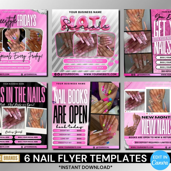 6 Nail Booking Flyer Bundle | Nail Flyer, Nail Book now flyer, Nail Tech Flyer, Nail sale Flyer, Nail Appointment Available, Presson nails