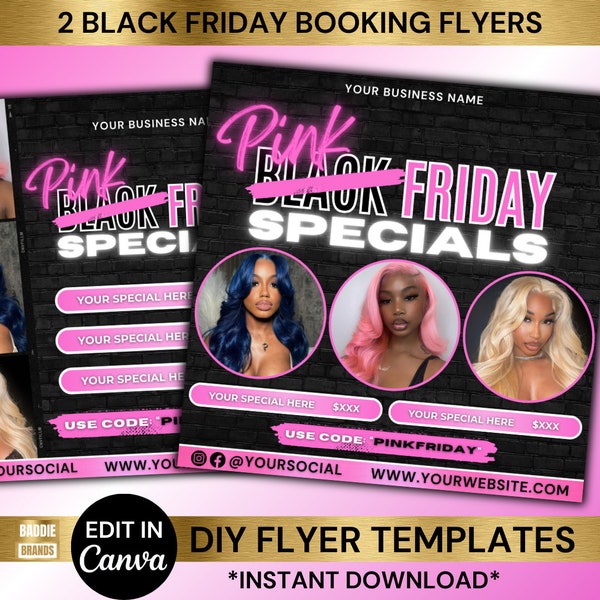 Black Friday Flyer, Black Friday Sale, Pink Friday Flyer, Pink Friday, November Booking Flyer, November Appointment Lash Hair Braid Nail Wig