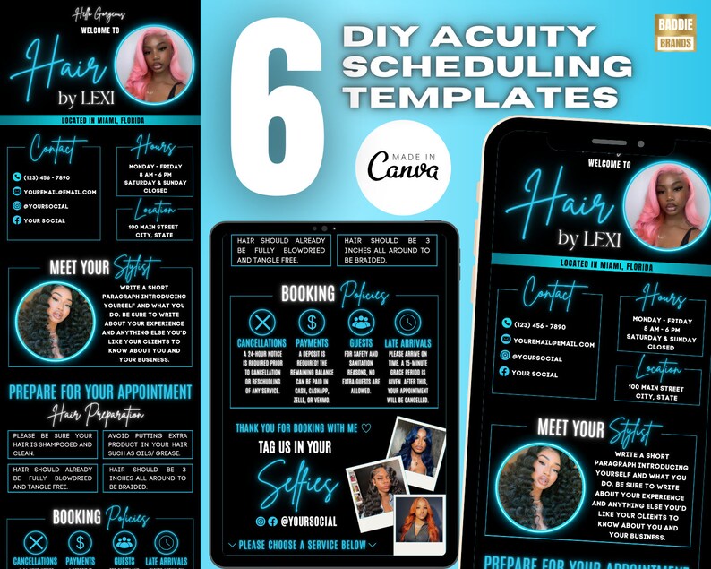 Acuity Scheduling Template, Hair Stylist Acuity Scheduling Template, Hair Stylist Branding, Hair Stylist Website, Canva Templates, Website Banners, DIY Web Banner Template Design, Premade Business Design, Web Canva Templates, Hair Web Banners, Baddie