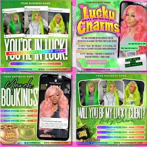 March Booking Flyer, March Books Open, St.Patricks Day Flyer, Book Now Flyer, March Madness Flyer, Hair Lash Nail Makeup Loc Braid Wig Flyer