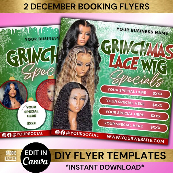 Holiday Flyer, Christmas Book Now Flyer, Xmas Booking Flyer, December Book Open, Appointment Available, Hair Extension Wig Flyer, Wig Flyer