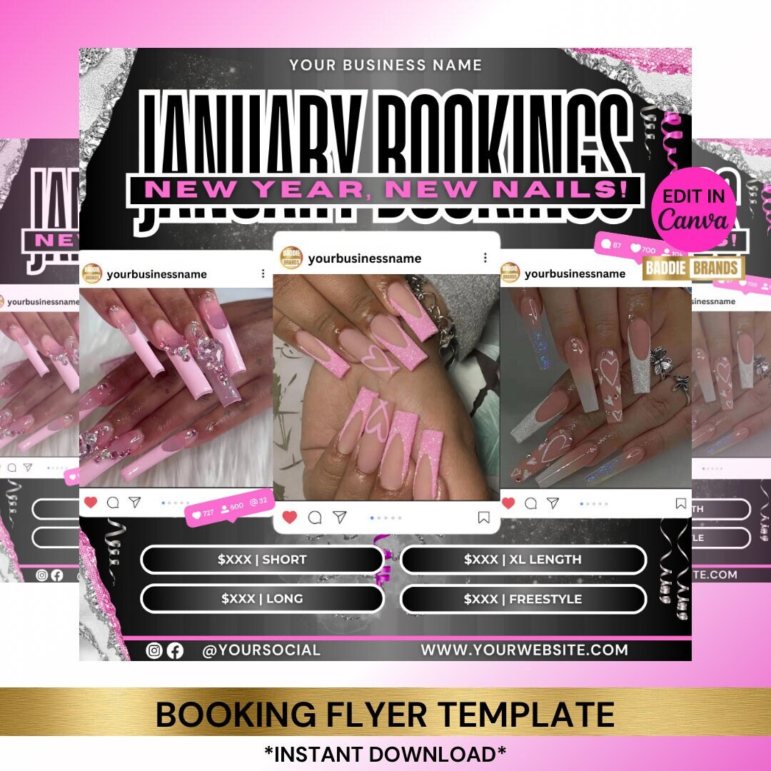 January Nail Booking Flyers, January Nail Flyer, Book Now Flyer, New