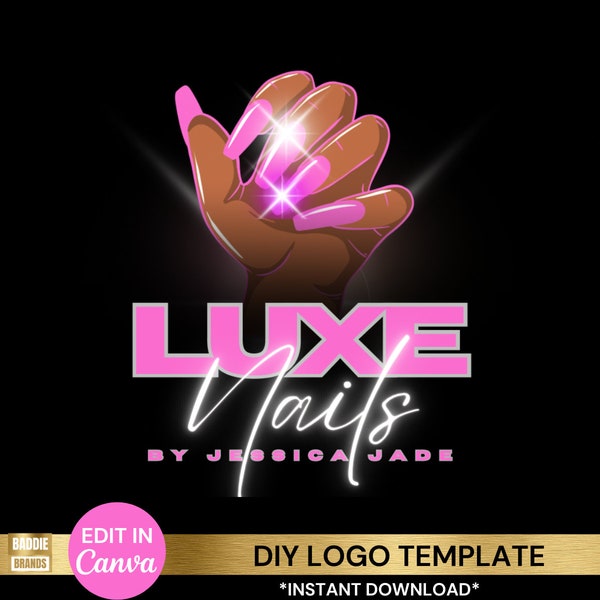 DIY Nails Logo, Glam Logo, Nail Tech Logo, Nail Salon Logo, Beauty Business Logo, Presson Nails, Press-on nail logo, Editable Logo Template