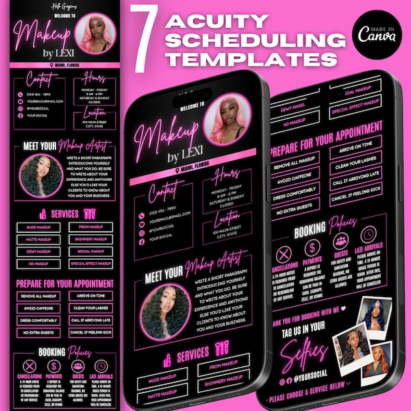 Makeup Artist Acuity Scheduling Template | Makeup Acuity Website, Makeup Artist Booking Website, Makeup Artist Booking, Pink and Black