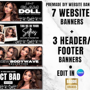 Web Banner Slide, Hair Website Banner, Shopify Godaddy, Wix, Website banner set, Wig Boutique Website Banner, Hair Banner set, DIY Web slide