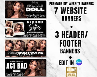 Web Banner Slide, Hair Website Banner, Shopify Godaddy, Wix, Website banner set, Wig Boutique Website Banner, Hair Banner set, DIY Web slide