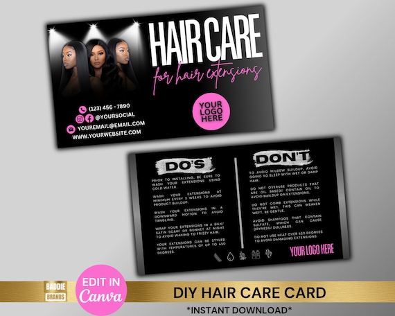 Hair Care Card Template, Hair Extension Care, Hair Bundles Guide (Digital Download)