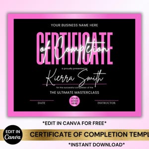 Certificate of Completion Template: Lash, Nail, Makeup Class (Digital Download)