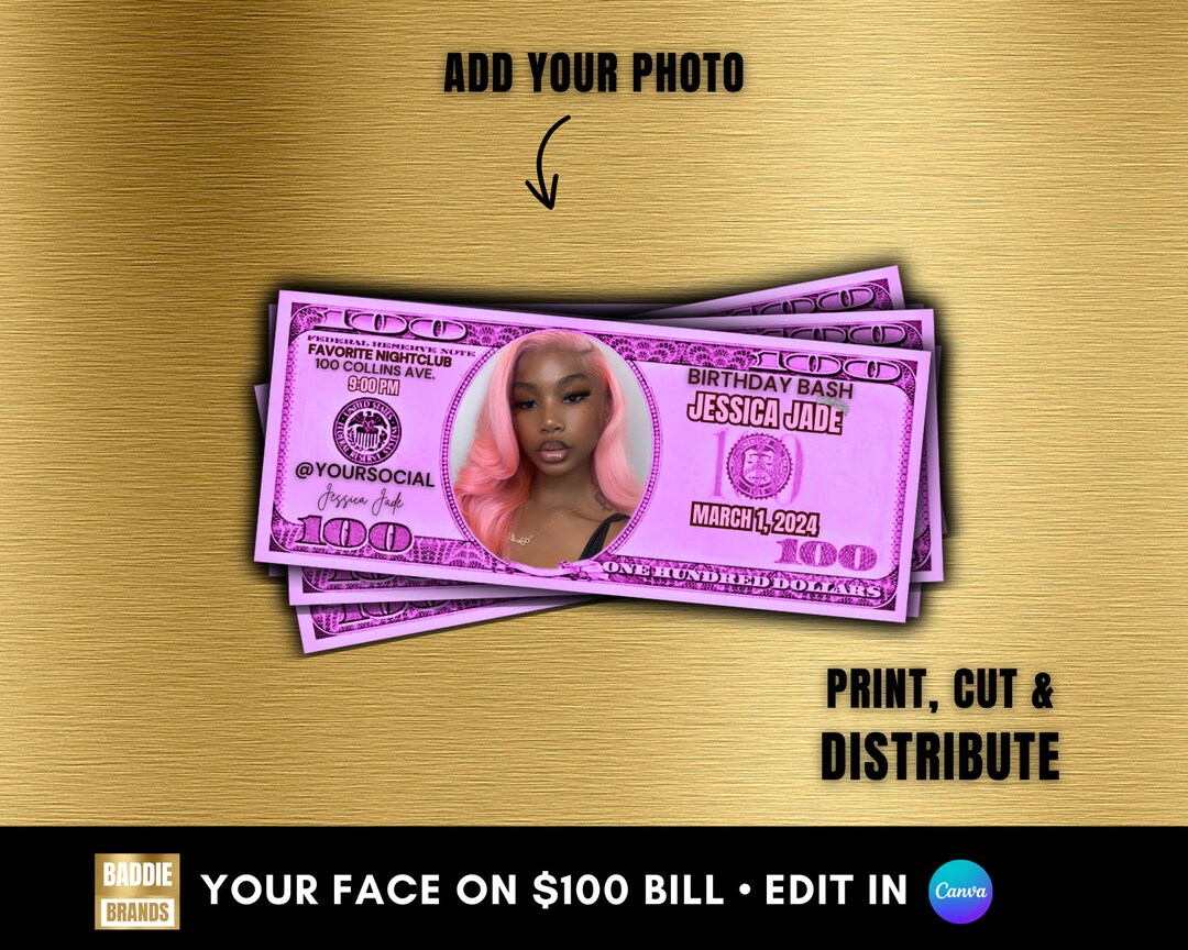 Dollar Bill Template, Your Face on Money, Personalized Dollar, Editable ...