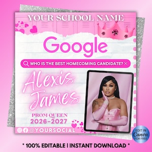 Prom Queen Campaign Flyer, Prom Vote For Me Flyer, Customizable Canva Template (Digital Download)