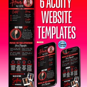 Acuity Scheduling Template, Booking Website for Hair, Lash, Nail, Braid, Makeup, Beauty Booking Website, Booking Policy | Red and Black