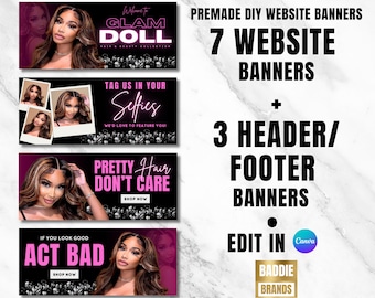 Shopify Hair Website Template, Hair Website Banner, Shopify Website Theme with Editable Banners, Web Banner Slide, Website banner set, DIY